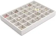 Vlando Jewelry Tray - Faux Leather Multi-Purpose Desktop Drawer Chest Jewelry Accessories Earring Necklace Bracelet Rings Display Storage and Organizer, 35 Grid, White
