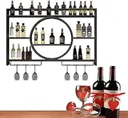 Rustic Wood Wine Rack Wall Mounted with Hanging Wine Glass Holder Mini Bar Liquor Bottle Display Shelf Floating Bar Cabinet for Whiskey Kitchen Storage Organizer for Home Bar Dining Room Far