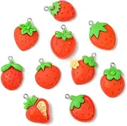 [DanLingJewelry] 60Pcs 10 Styles Resin Strawberry Charms Red Fruit Flatback Charms Ornament with Loop Red Strawberry Charms for Jewelry DIY Craft Supplies, Non-Precious Metal, No Gemstone