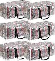 6 Pcs Reusable Clear Large Moving Bags, Storage Bags with Zipper & Black Reinforced Side Handles, 28.7"x14.2"x13" Packing Bags for Moving, Storage, College, Travel (Clear, 6 Pack)