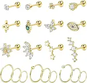 [Kakonia] 21Pcs 16G Helix Earrings for Women Surgical Steel Tragus Helix Piercing Jewellery Rook Daith Hoop Earrings Set CZ Ear Piercing Studs Cartilage Helix Tragus Earrings Piercing Set