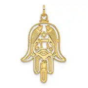 14k Yellow Gold Polished & Textured Solid Hamsa Pendant