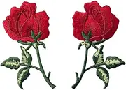 Flowers Boho Red Rose Patch Embroidered Retro Floral Applique Iron On Sew On Love Emblem, Set of 2 Pcs