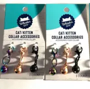 Whiskers City Cat / Kitten Collar Accessories 2 pk Colorful Bells Clip On Black