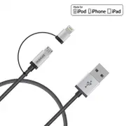 [ICAB21-1S] 1m 2 in 1 Braided Nylon Micro USB Data Sync & Charging MFI Lightning Cable