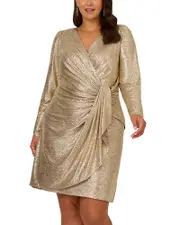 Adrianna Papell Metallic Long Sleeve Draped Dress