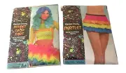 Electric Party Lime Adult Fishnet Crop Top Rainbow Tiered Skirtlet OSFM