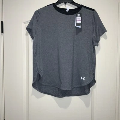 Under Armour Ladies Sport Crossback T-Shirt UA Gray & Black Top Sz XXL