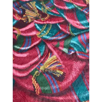 Vtg Upholstery Fabric 5 Yds Swag Tassels Trompe L'oeil Chintz Hollywood Regency