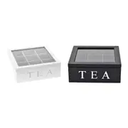 Tea Bag Storage Chest Box Wooden Glass Jewellery Organizer with Clear Lid