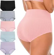 [Asbestt] Cotton Underwear for Women High Waisted Breathable Panties Soft Briefs Full Coverage Hipster for Ladies