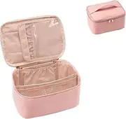 [LUPATDY] Cosmetic Bag Women's Hanging Toiletry Bag - Waterproof Large Make Up Bag Travel Cosmetic Case for Women Travel Makeup Bag Cosmetic Bag with Handle and Divider, Pink, Hanging Toiletry Bag
