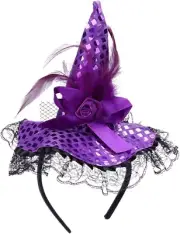 Holibanna Halloween Witch Sequins Headbands, Costume Hat With Feather for Hallow
