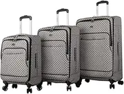 [Steve Madden] Designer Luggage, Noble Black/Grey, 20/24/28 Inches, 3 Piece Softside Expandable Lightweight Spinner Suitcase Set - Travel Set