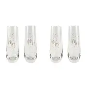 2x 2pc Urban 16cm Mr Mrs Champagne Flute Glass Stemless Drink Cup Glassware Gold