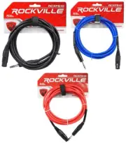 3 Rockville 10' Female Rean XLR to 1/4'' TRS Cables (3 Colors)