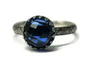 Blue Tanzanite Hydrothermal Quartz Ring Symmetrical Flower Crown 925 Sterling
