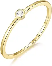 [Mameloly] 1.5mm 925 Sterling Silver 14K Gold Plated CZ Wedding Bands for Women Dainty Stackable Cubic Zirconia Engagement Rings for Her Size 4-12