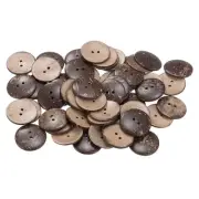 50pcs Sewing Button 30mm 4 Holes Wooden Round Craft Buttons, Brown
