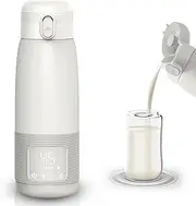 Wireless Milk Warmer, Milk Warmer with LCD for On The Go, Safe for Breast Milk & Formula, Quick Heating, Precise Temperature Control, 5000 mAh Battery with USB-C Quick Charge, 500 ml (Ivory White)