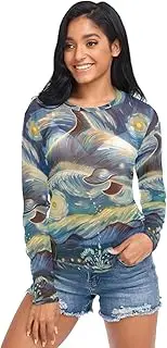 [RPLIFE] Cute Dolphin Flying Starry Night Womens Mesh Top, Printed Mesh Top S-XXL