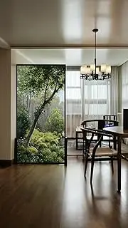 Honwor Forest Creek Landscape Oil Painting Window Film - Privacy, Decorative Static Cling Window Stickers, No Glue Window Coverings, Window Tint - Size: 60x120cm