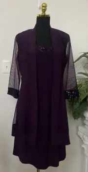 NWT R&M Richards Women’s Plum Sequin Lace 2 Piece Dress & Jacket Size 8