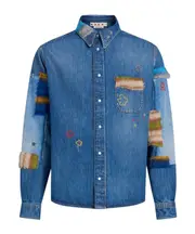Marni Embroidered Patch Detailed Denim Shirt IT52,IT44 Blue