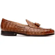 Marco Di Milano Bianchi Caiman Crocodile Tassel Loafers Cognac