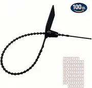 Apstaqeoo 100PCS Plastic Anti-Tamper Seals, Safety Zip Ties for Fire Extinguisher Security Seals Pull Tite Security Tags for Luggage Disposable Self-Locking Tie 250mm Length Included Labels (Black)