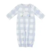 Mud Pie Blue Plaid Crochet Convertible Bunny Gown 0-3 Months