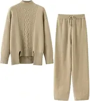 [Zadaos] Fall Winter Women Two Piece Knit Sweater Tracksuit Warm Casual Pant Set