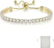 [QWeiTrad] 18K Gold Bracelets Bangles, Women's Jewellery, Waterproof Plated 4mm Cubic Zirconia Classic Tennis Bracelet, Gold Bracelets for Women Girls Christmas Valentine's Day Gifts