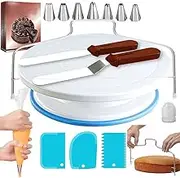 TOMVAES 35PCS Cake Decorating Supplies Kit with Cake Turntable, 7 Icing Piping Tips, 3 Icing Comb Scrapers, 1 Piping Bag, 2 Couplers for Cakes & Cupcakes