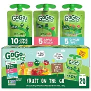 GoGo SQUEEZ Unsweetened 100% Fruit Snacks, Apple/Peach/Fruit Punch (20 Pack)