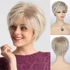Blonde Ombre Synthetic Wigs with Bangs Pixie Cut Straight Bob Hair Cosplay