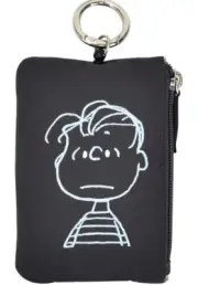 Peanuts Snoopy Lynus ID passcase coin purse wallet reel strap black