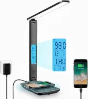 LED Desk Lamp with Clock Wireless Charger - USB Port Dimmable 3 Color ​Lighting​