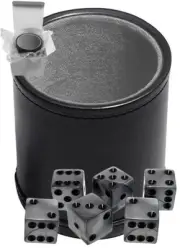 Set (6) 16mm Pearlized Olympic Silver Dice + PU Leather Grey Felt Lined Dice Cup