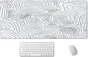 SSOIU White Topographic Desk Mat Topography Home Office Decor Large Gaming Desk Mat White Desk Mat Extended Gaming Mouse Pad (35.5x15.7 in), Large Non-Slip Rubber Base Mousepad with Stitched Edges