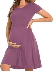 [Bearsland] Women’s Long Sleeve Maternity Dresses Patchwork Pregnancy Dress with Pocket