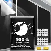 Blackout Blinds, (100 x 145CM) Portable Blackout Curtains, 100% Blackout Material Temporary Blackout Blinds for Baby Nursery, Bedroom, Dorm Room, or Travel Use