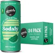 Sodaly - All Natural No Sugar Soft Drink - Lemon Lime & Bitters - 24X250Ml Cans