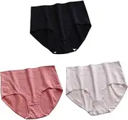 [FARZAH] Women Panties Female Underwear Ladies Mid Rise Briefs 3 Pack Ladies Knickers High Rise Soft Underwear Plus Sizes Ladies Mid Rise Briefs Comfy Hipster Panties Women Plain Brief, 6 Colors(Color:D,Size:3