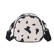 Fashion Cow Milk Printed Women Shoulder Bag Canvas Small Round Purse Lady Casual Zipper Travel Daily Messenger Satchel Handbags