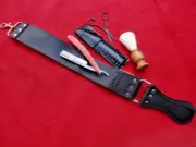 Leather Strope & RAZOR STRAIGHT CUT THROAT/Damascus Steel & Ear/Nose Scissors
