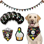 NFL Pittsburgh Steelers Dog Birthday Party Set 9pcs with 1 Football Bandana Small/Medium, 1 Banner, 1 Birthday Cake Toy & 6 B-Day Balloons, Dog Birthday Set, Costume, Fun Doggie Pawty Accesories