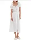 SLEEPER Midi Linen Dress Brigitte in White sz M button front belted