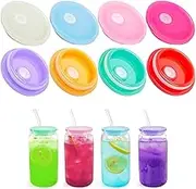 BEANPRECOY 8PCS Plastic 16oz/20oz Glass Can Lids Reusable Silicone Jar Cap Plastic Beer Can Cups with Lids Replacement Lids for Can Shaped Glass Coffee Cups for 16oz Glass Cups with Lids and Straws
