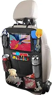 Amusingtao Car Seat Organiser for Kids - Back Seat Storage with 10" Tablet Holder & 8 Pockets, Kick Mat Protector- Car Organiser Back-Seat for Kids Toys, Books, Drinks, Preventing Dust